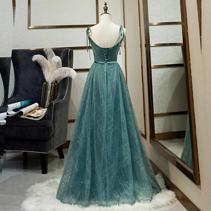 Kissnovaa -  Long Straps Spaghetti Tulle Evening Gown Prom Dresses