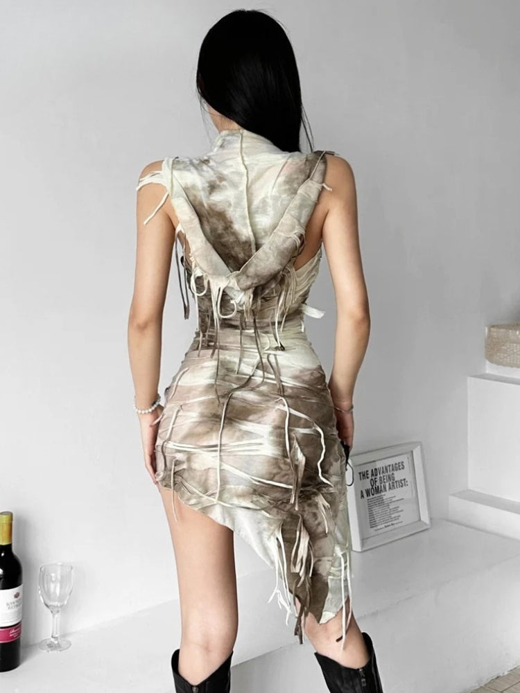 Hooded Cyberpunk Mini Dress