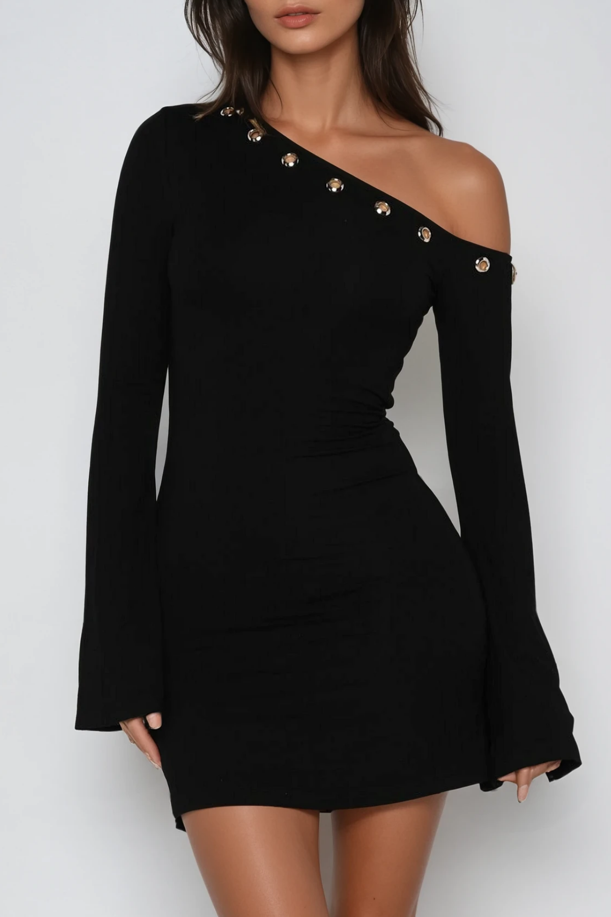 One Dareios Shoulder Eyelet Mini Dress
