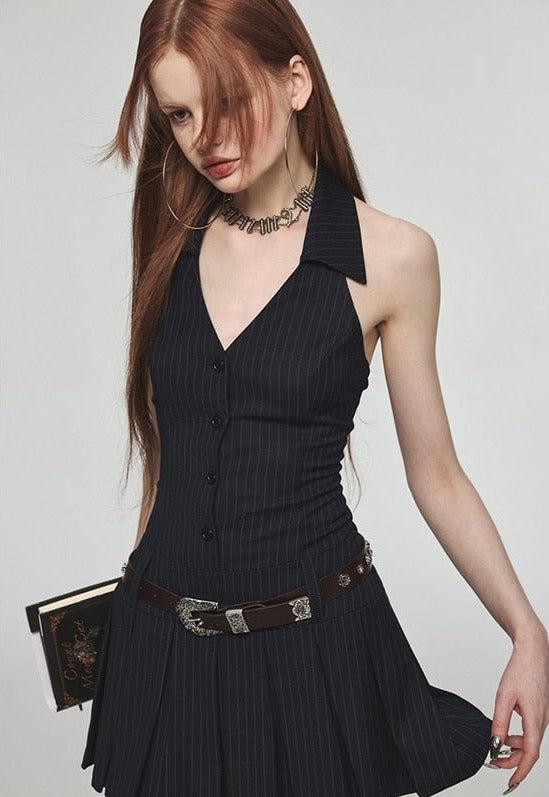 Academia Dark Halter Mini Dress