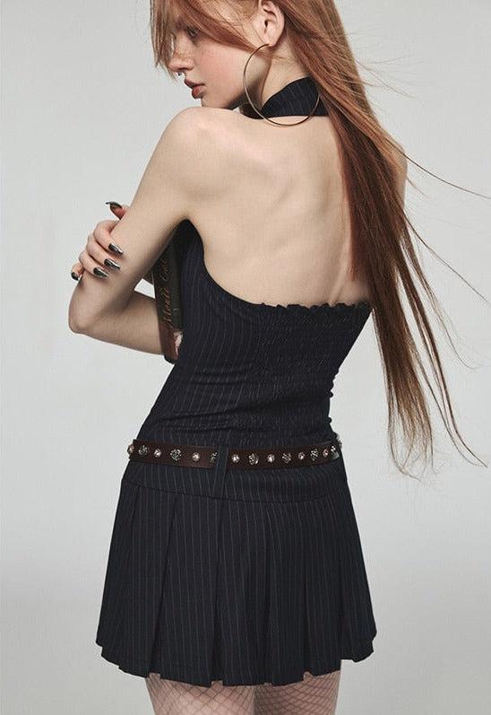 Academia Dark Halter Mini Dress