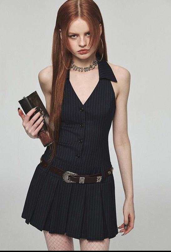 Academia Dark Halter Mini Dress