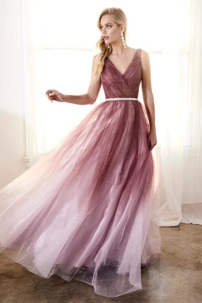 Kissnovaa - Deep V-neck Shiny Tulle Cocktail Dresses