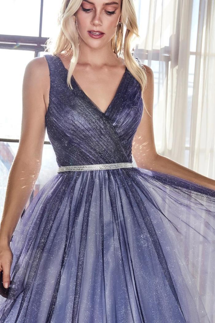 Kissnovaa - Deep V-neck Shiny Tulle Cocktail Dresses