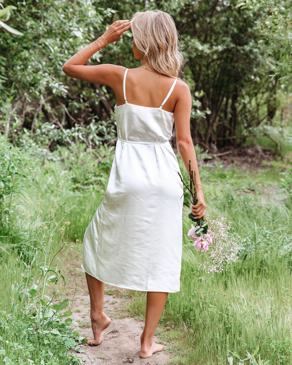 Heart Delicate Satin Slip Midi Dress
