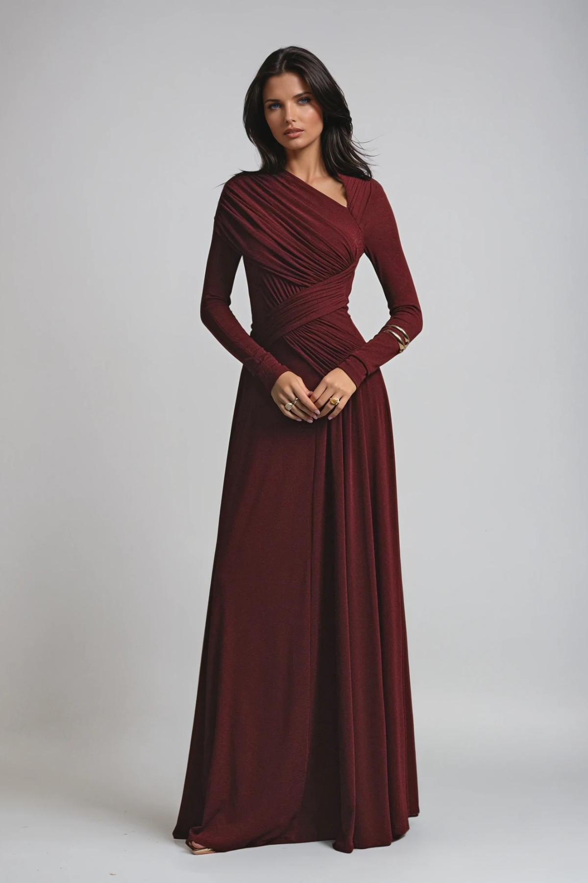 Desislav Bodycon Asymmetric Ruch Maxi Dress