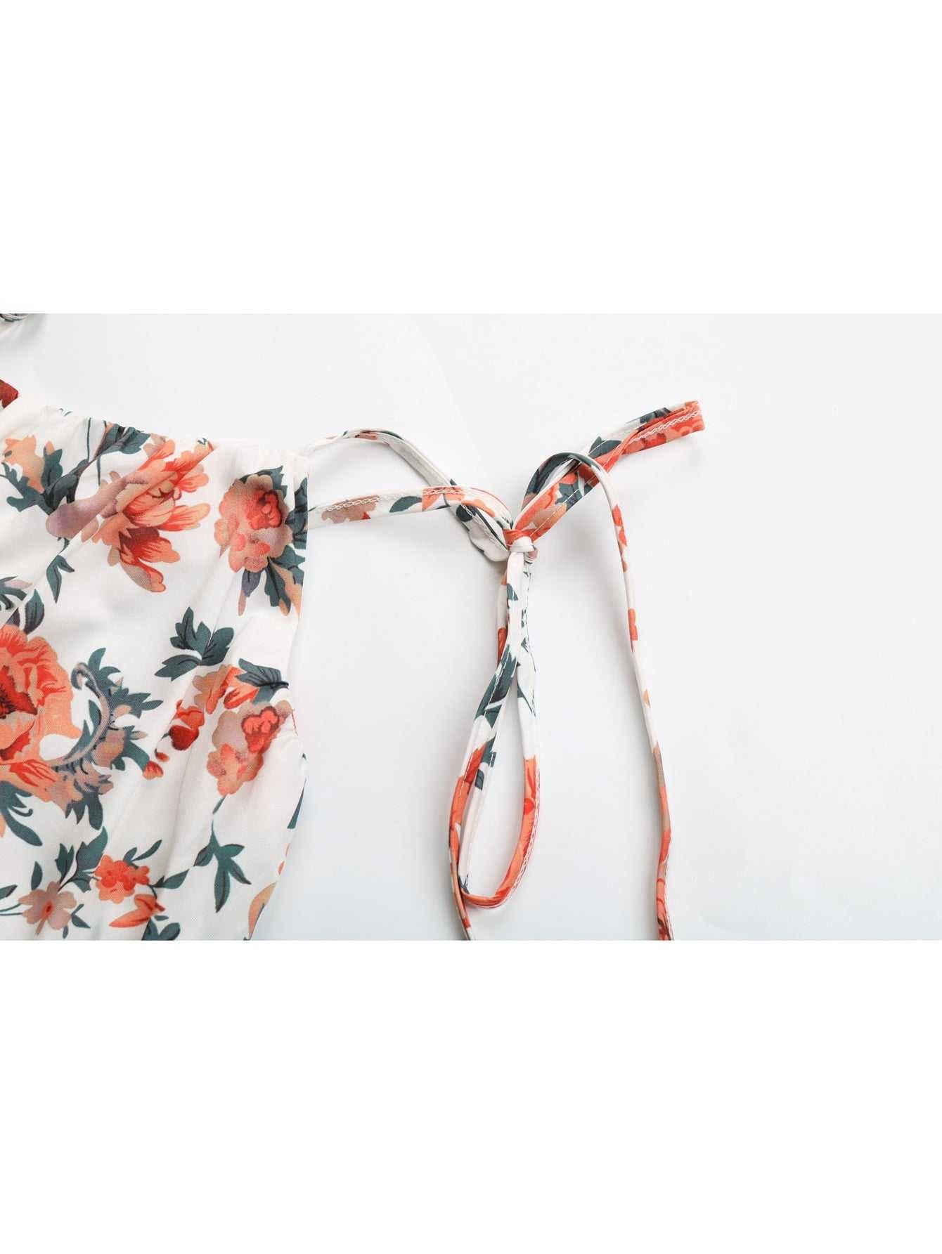 Ditsy Botanical Knot Shoulder Ruffle Hem Dress