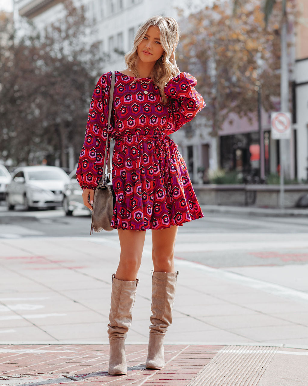 Cotton Dorsey Printed Rope Tie Ruffle Dress