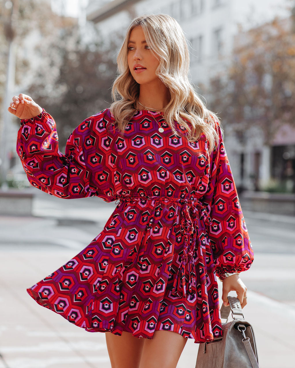 Cotton Dorsey Printed Rope Tie Ruffle Dress