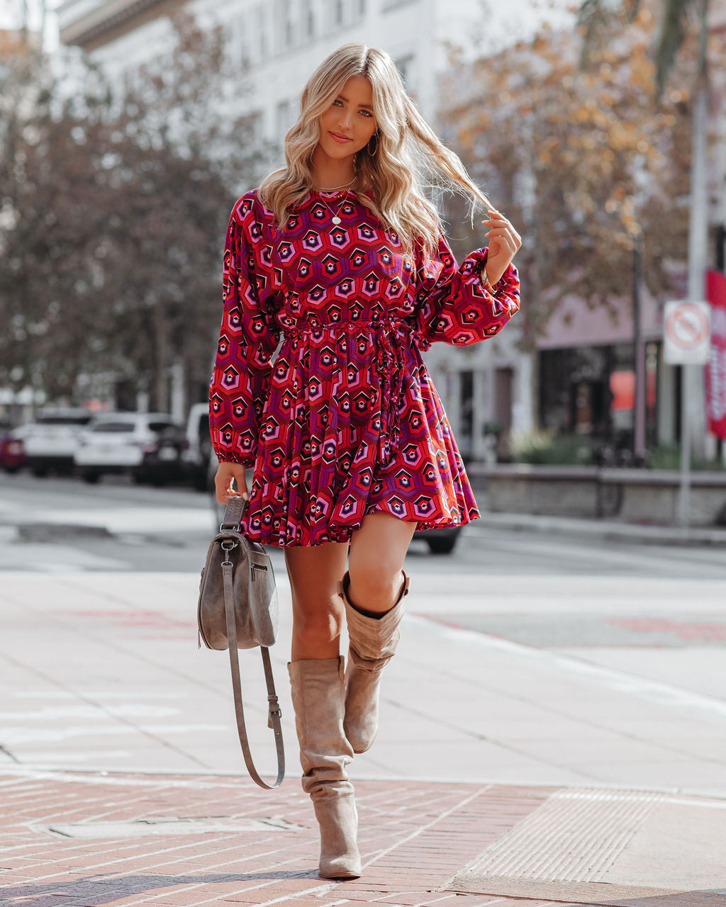 Cotton Dorsey Printed Rope Tie Ruffle Dress