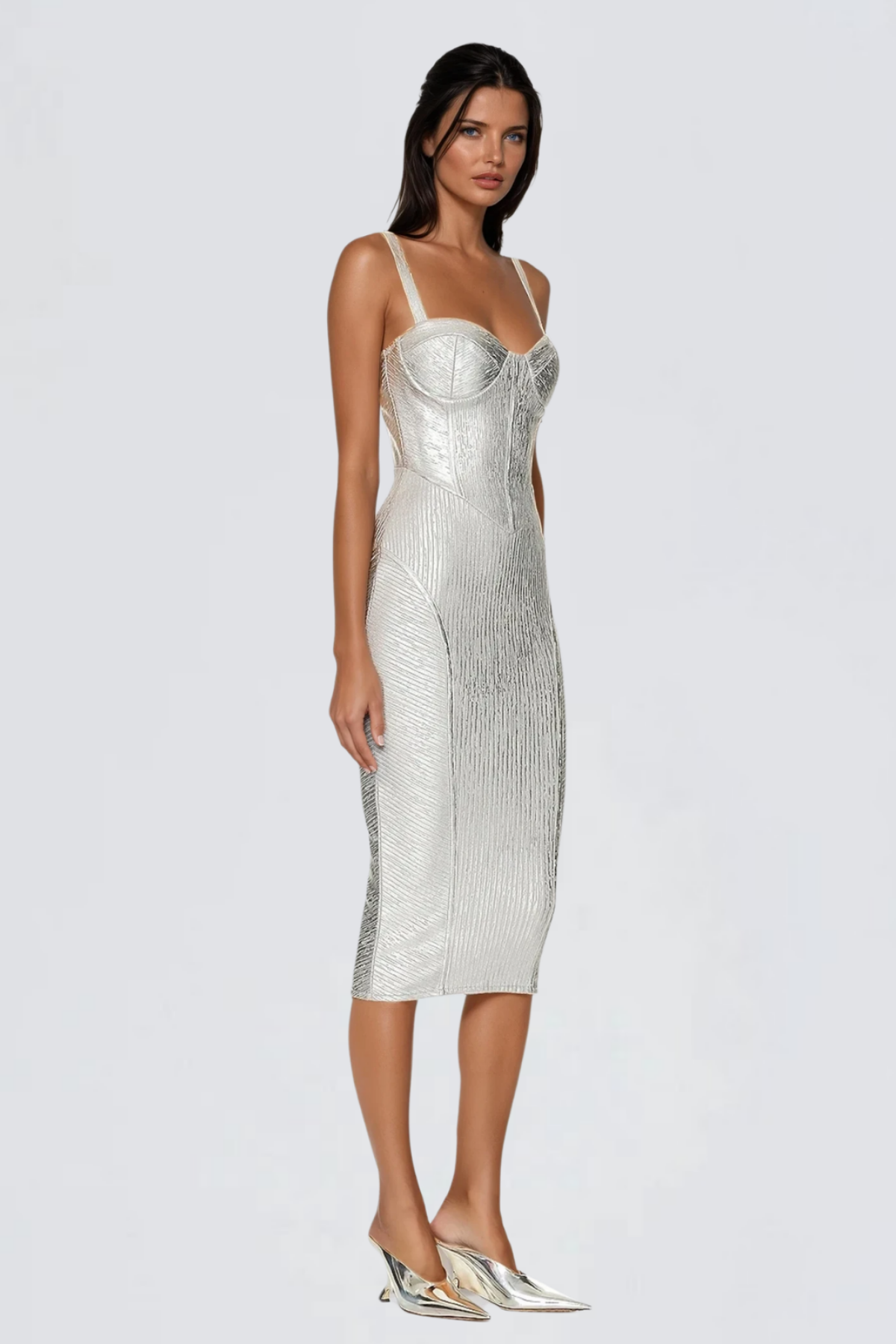 Metallic Doruk Bandage Midi Dress