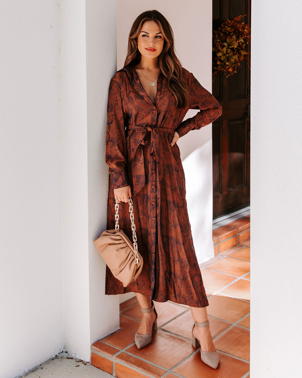 Pocketed Halina Button Down Midi Dress