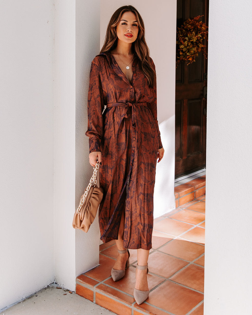 Pocketed Halina Button Down Midi Dress