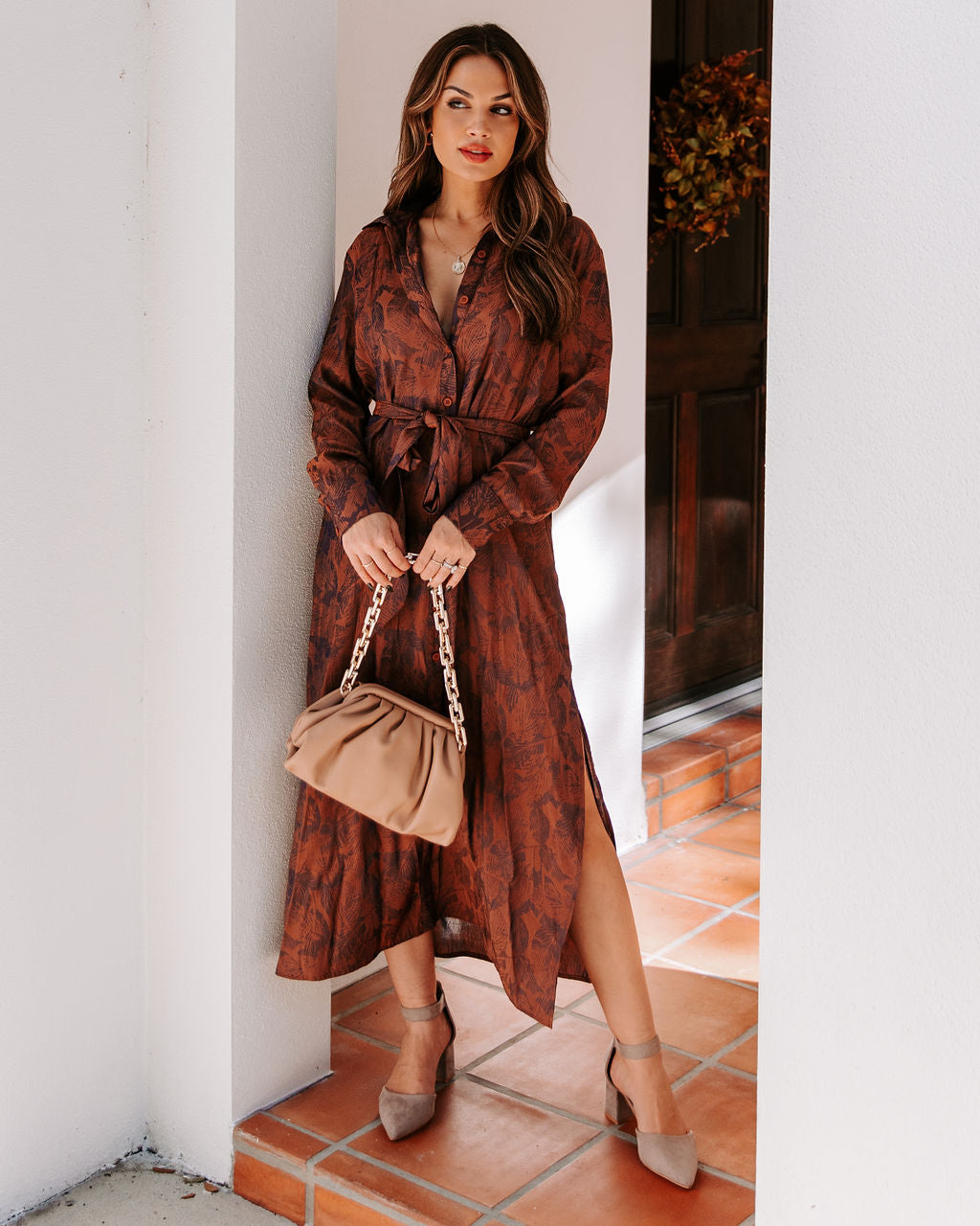 Pocketed Halina Button Down Midi Dress