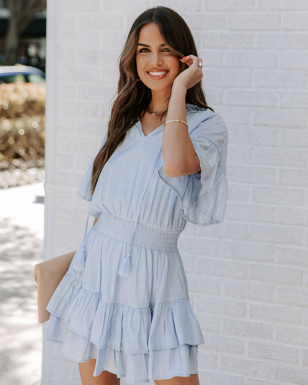 It Slow Down Smocked Tassel Dress Baby Blue