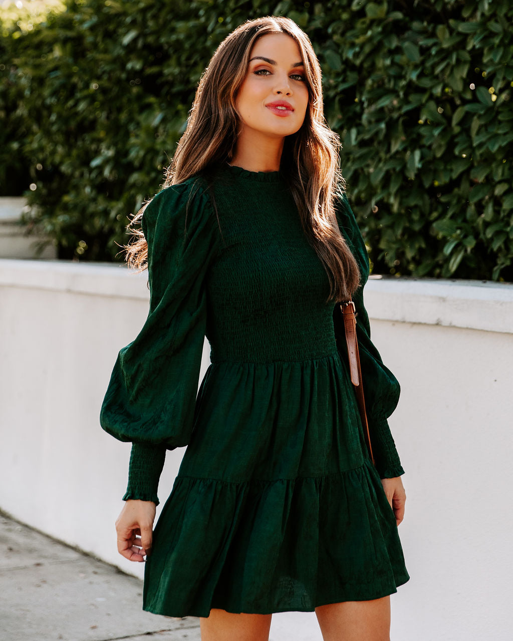 Long Pullover Sleeve Crew Neck Mini Dress