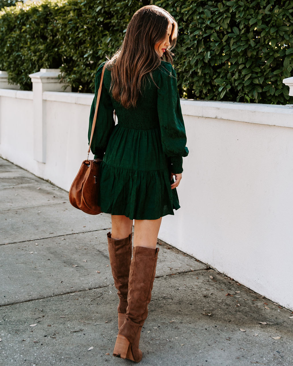 Long Pullover Sleeve Crew Neck Mini Dress