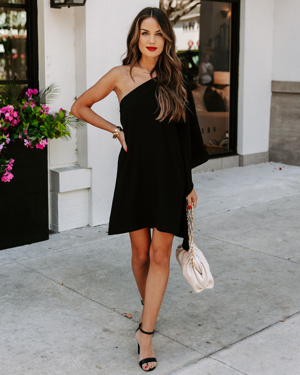 To Side Side One Shoulder Statement Dress Black