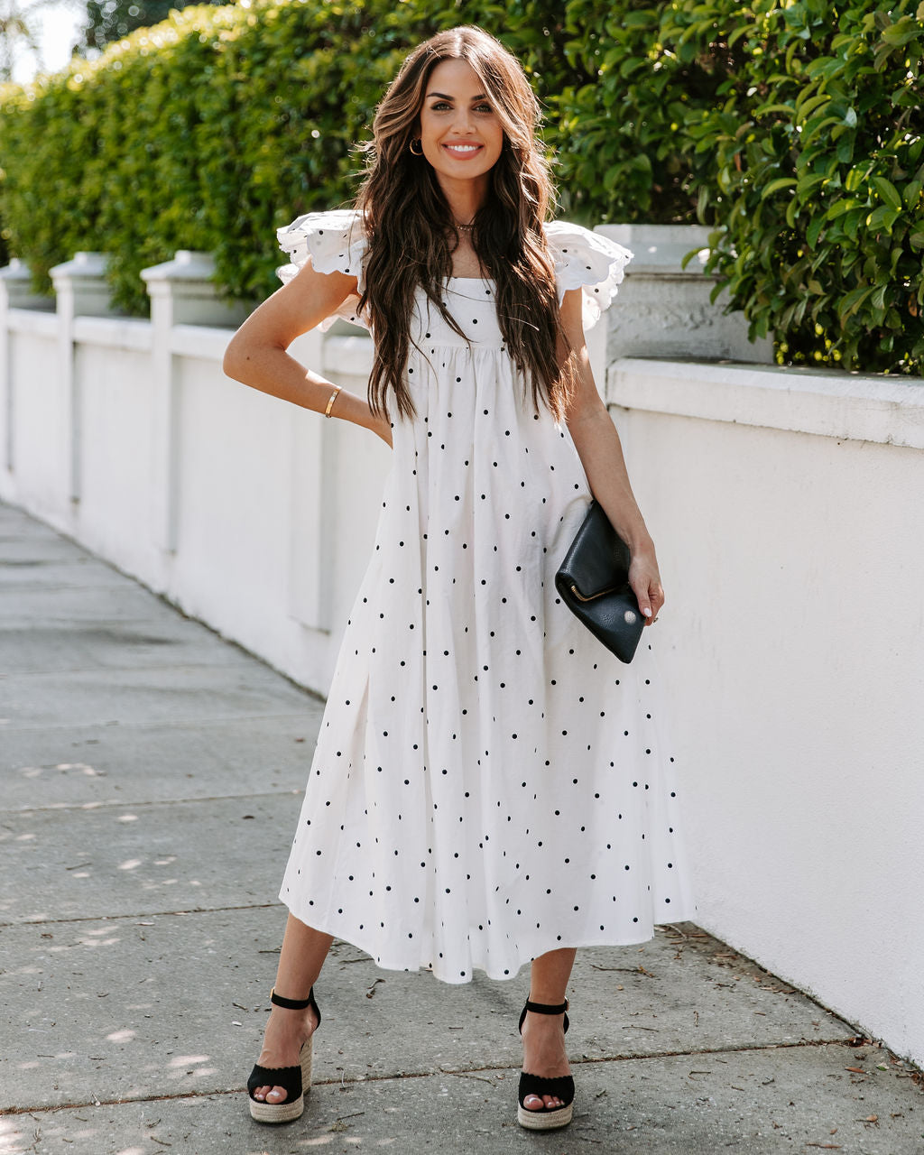 Cotton Edith Pocketed Polka Dot Midi Dress White