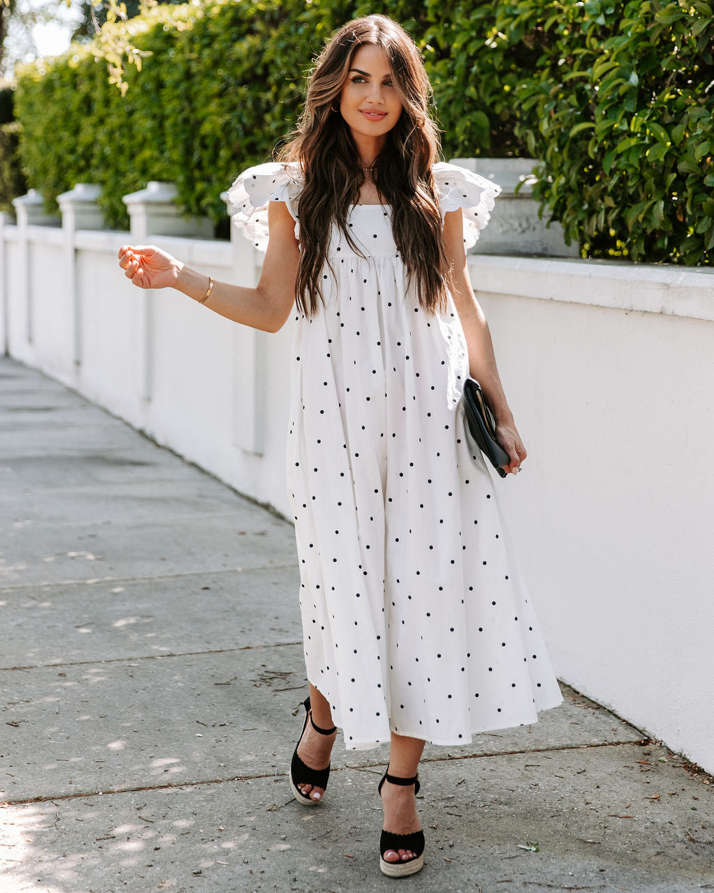 Cotton Edith Pocketed Polka Dot Midi Dress White