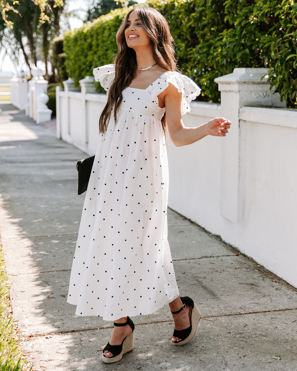 Cotton Edith Pocketed Polka Dot Midi Dress White