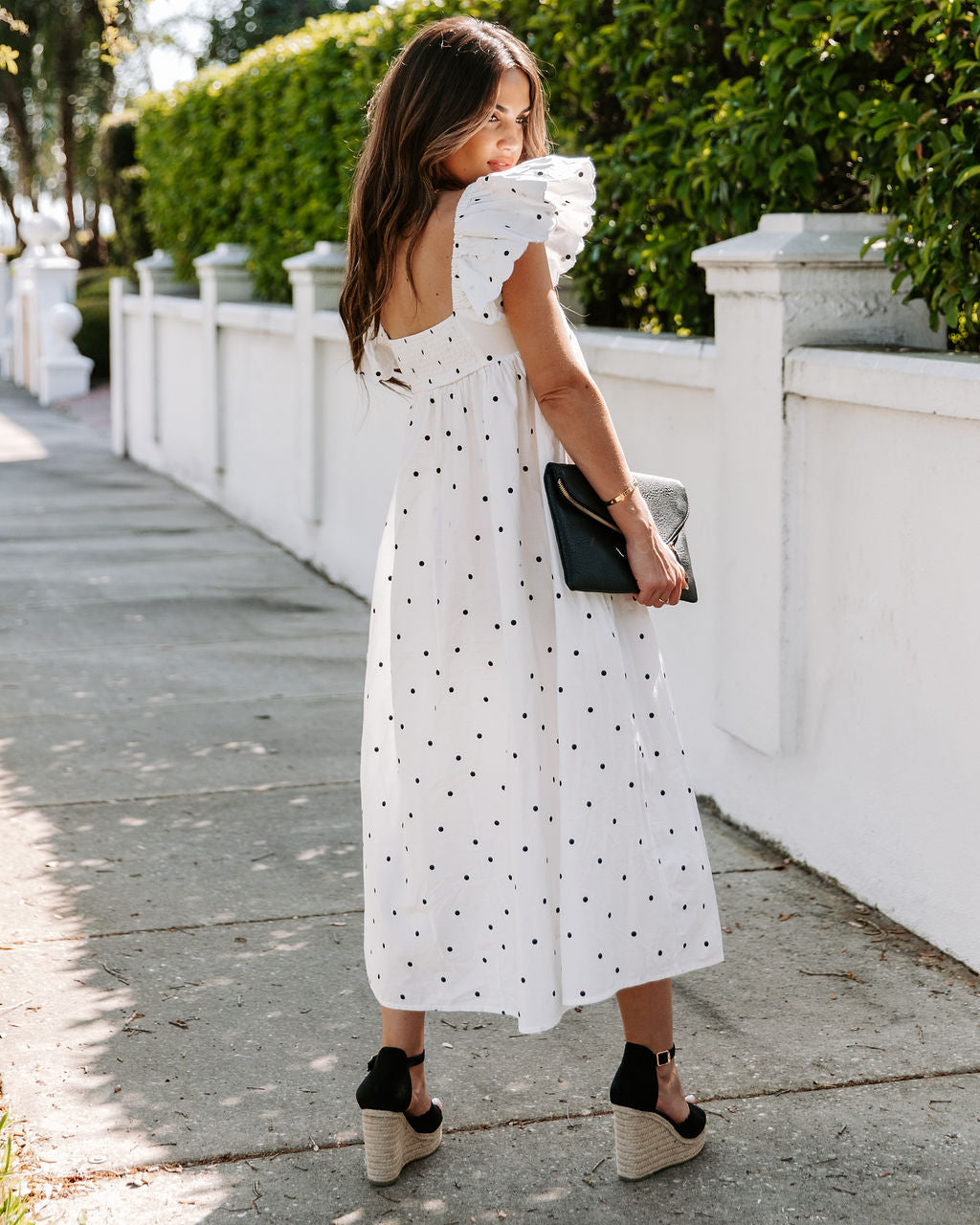 Cotton Edith Pocketed Polka Dot Midi Dress White