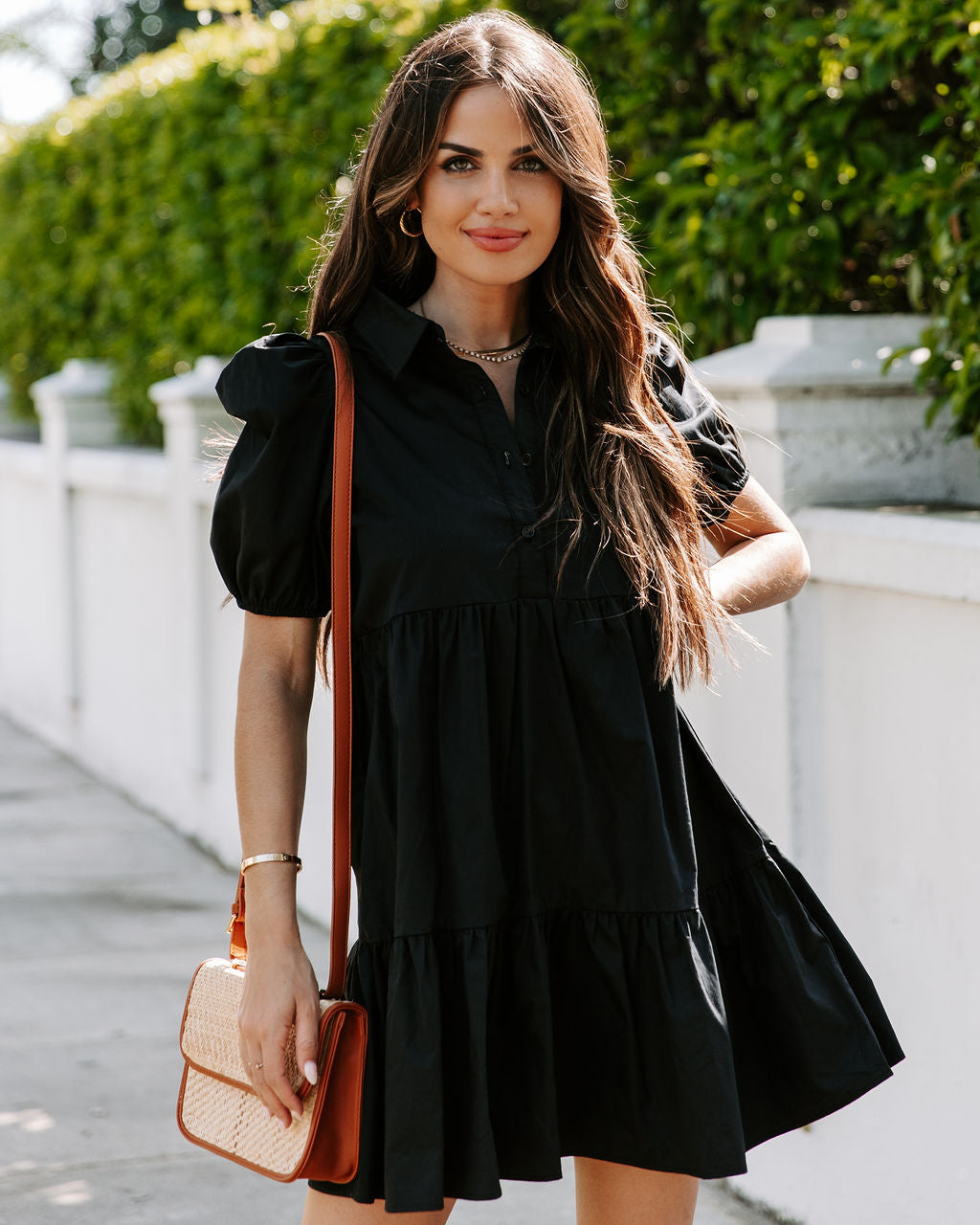 Cotton Aliza Button Down Babydoll Dress Black
