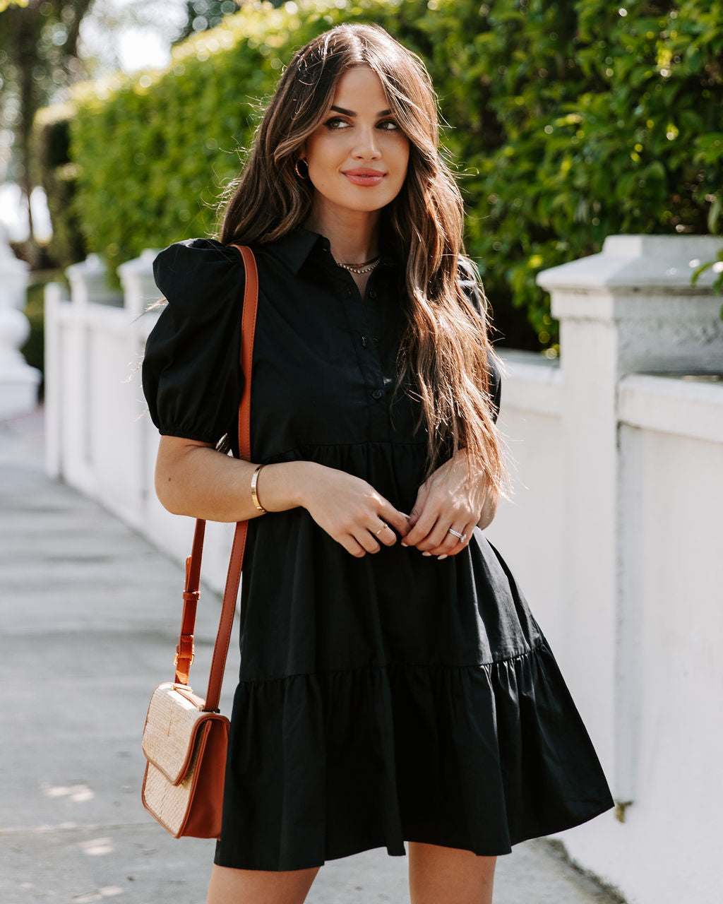 Cotton Aliza Button Down Babydoll Dress Black