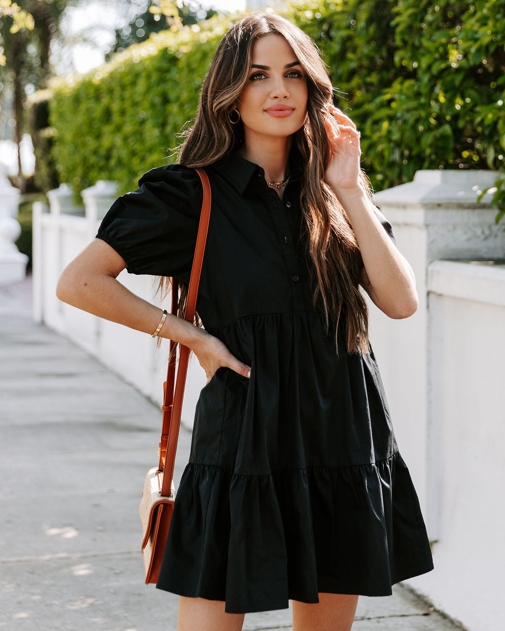 Cotton Aliza Button Down Babydoll Dress Black