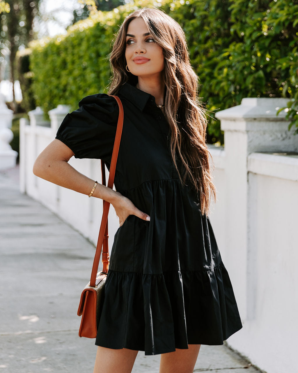 Cotton Aliza Button Down Babydoll Dress Black