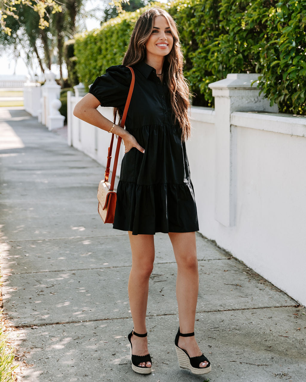 Cotton Aliza Button Down Babydoll Dress Black