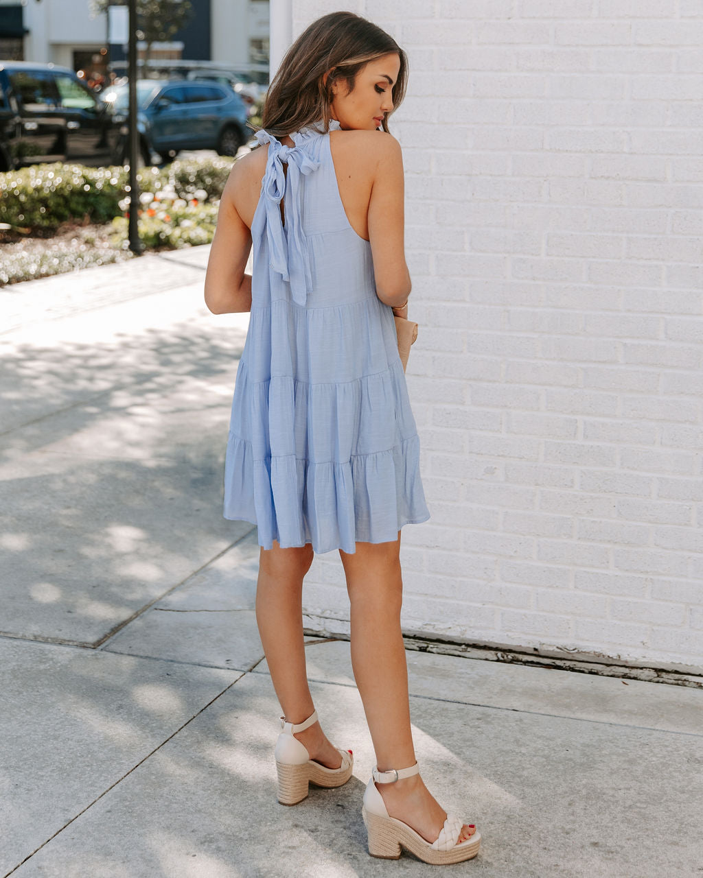 Pocketed Brenley Tiered Babydoll Dress Baby Blue