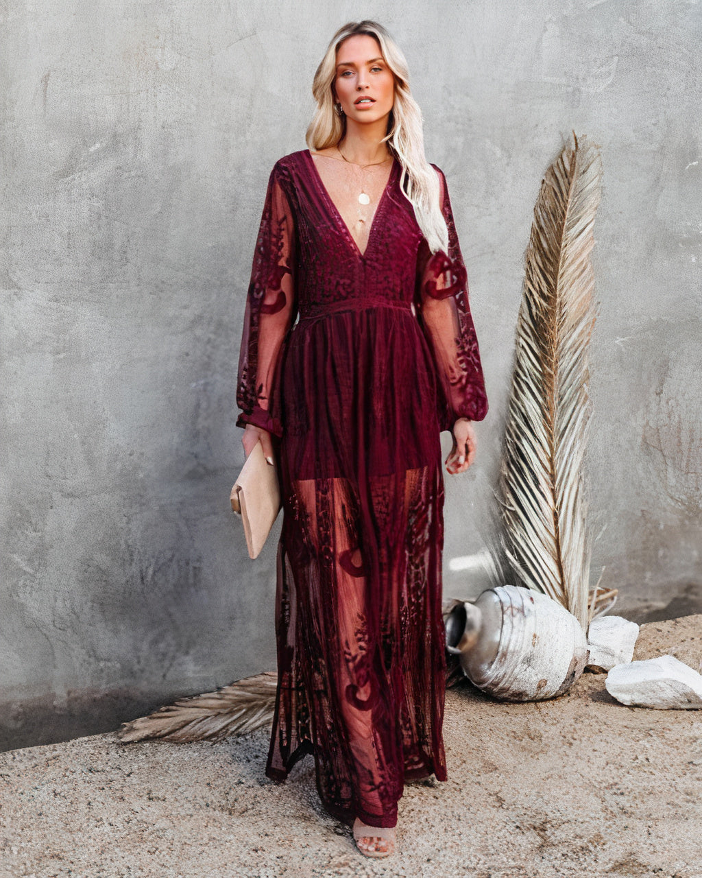 Rosario Effortless Summery Lace Maxi Dress with Slit Statement Occasion Edit