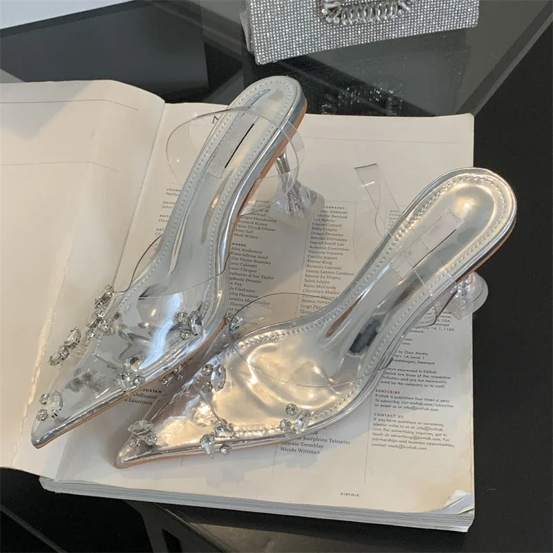 Street Style Mule Women Fashion PVC Transparent Graceful Pointed Toe Party Prom Shoes Low Heel Pumps
