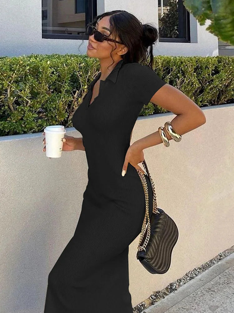 Short Knitted Backless Bandage Streetwear Solid Stretch Lady Midi Dresses