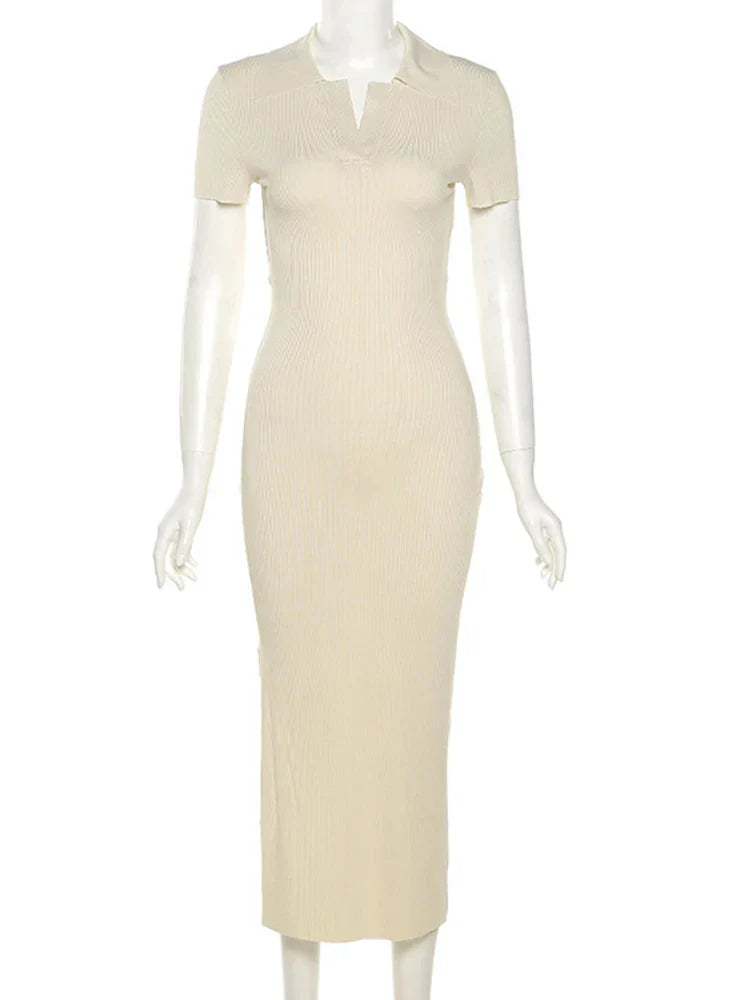 Short Knitted Backless Bandage Streetwear Solid Stretch Lady Midi Dresses