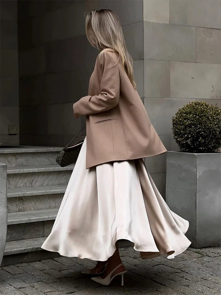 Chic Satin High Waist Loose Maxi Skirt