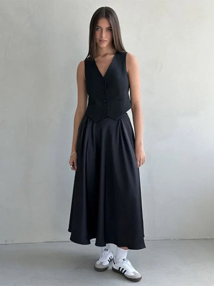 Chic Satin High Waist Loose Maxi Skirt
