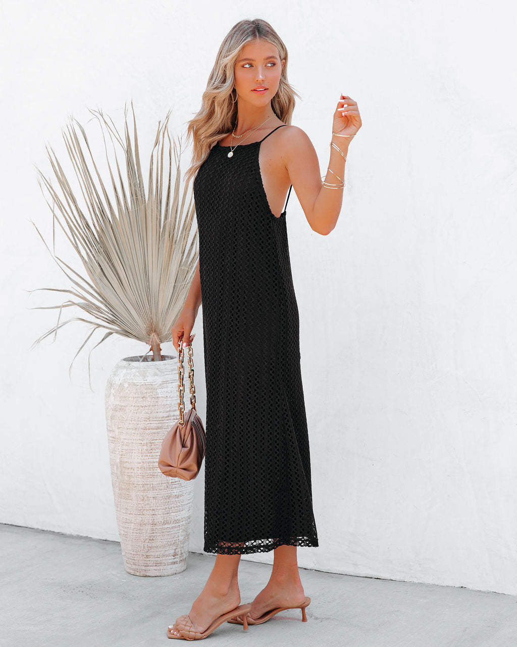 Crochet Esplanade Midi Dress Black FINAL