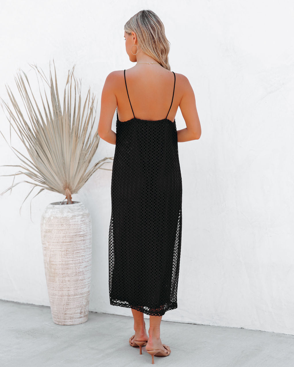 Crochet Esplanade Midi Dress Black FINAL
