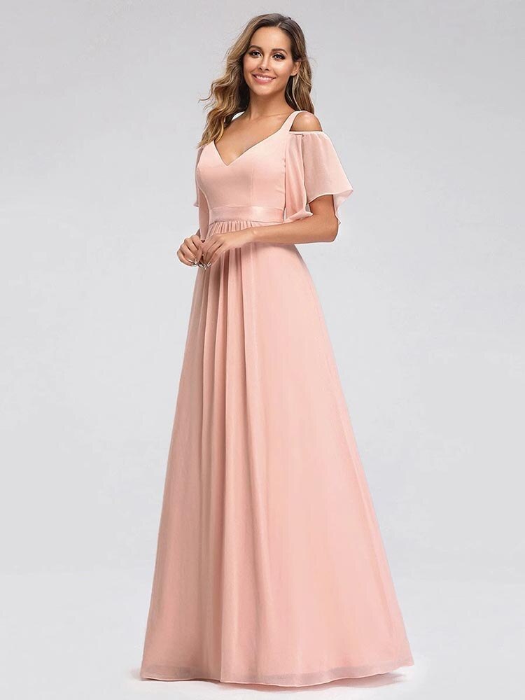 Kissnovaa - Ever Pretty LongCold Shoulder Chiffon Prom Dresses