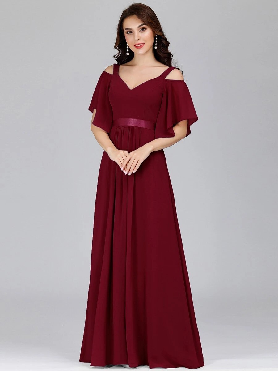 Kissnovaa - Ever Pretty LongCold Shoulder Chiffon Prom Dresses