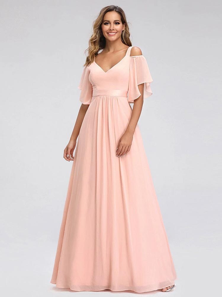 Kissnovaa - Ever Pretty LongCold Shoulder Chiffon Prom Dresses