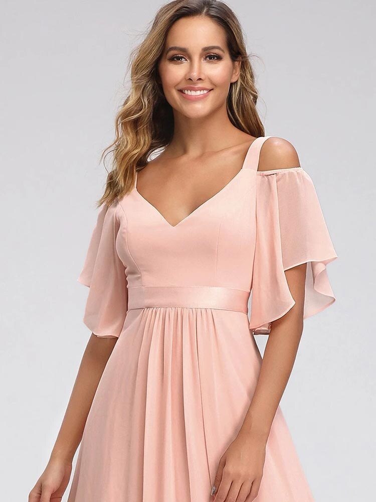 Kissnovaa - Ever Pretty LongCold Shoulder Chiffon Prom Dresses