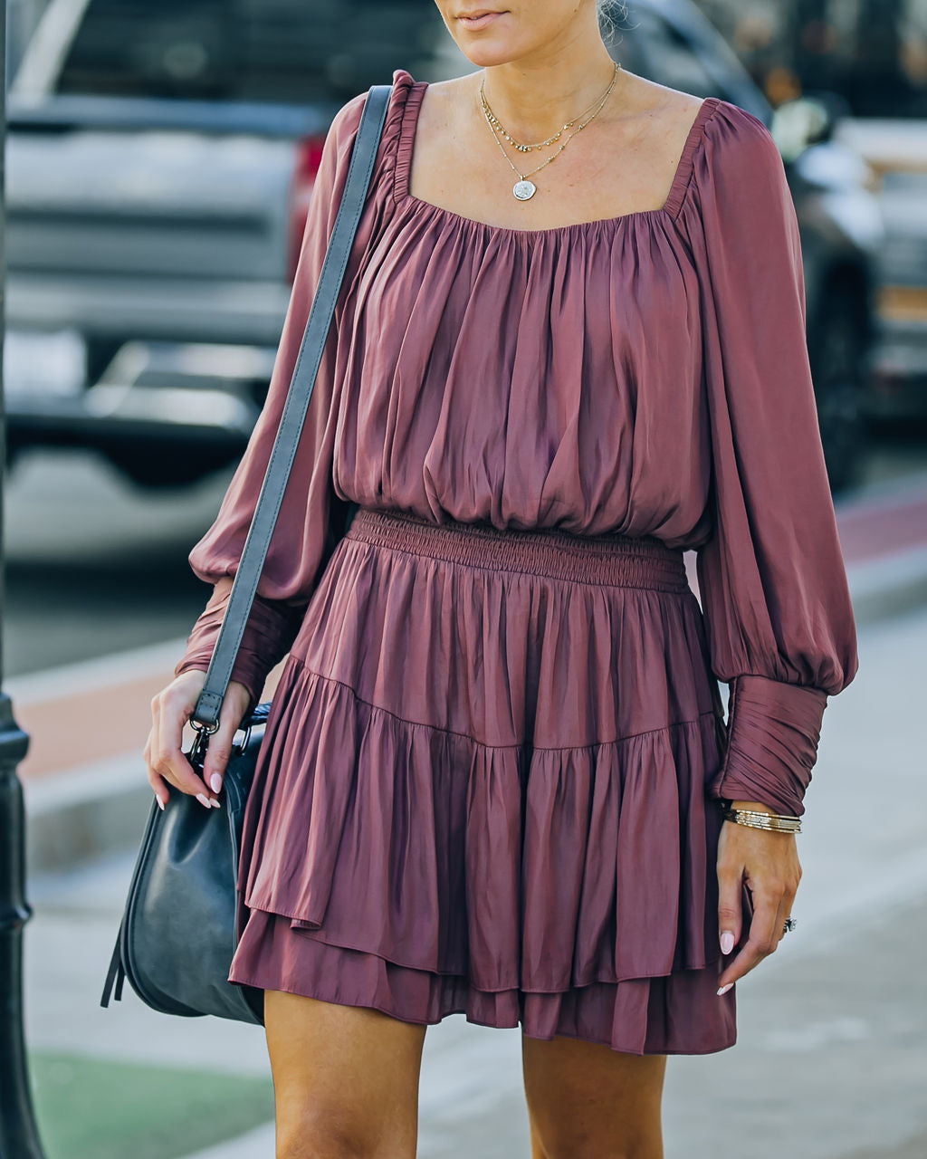 Smocked Ayla Ruffle Mini Dress Dark Mauve FINAL