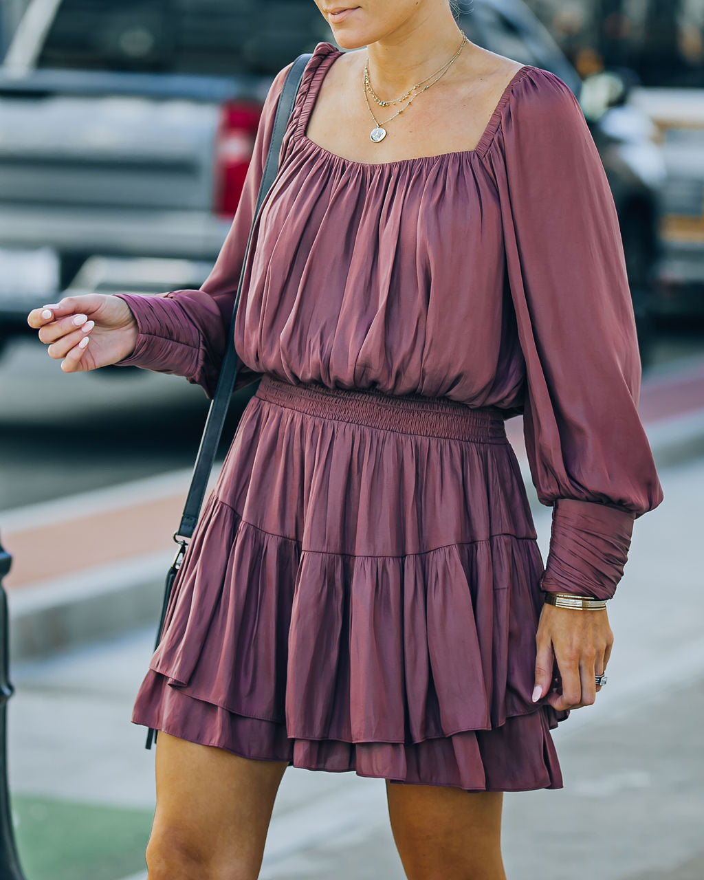 Smocked Ayla Ruffle Mini Dress Dark Mauve FINAL