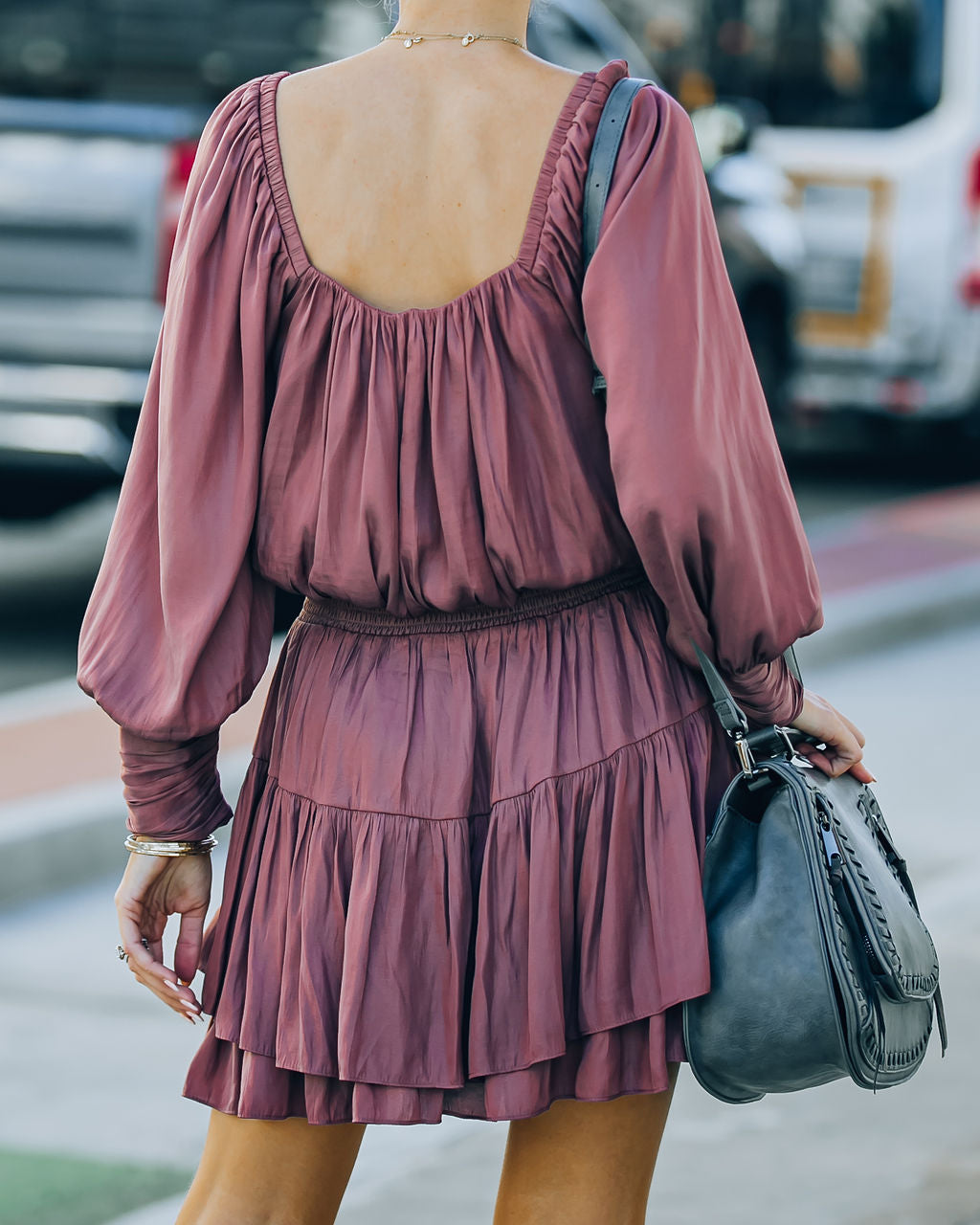 Smocked Ayla Ruffle Mini Dress Dark Mauve FINAL