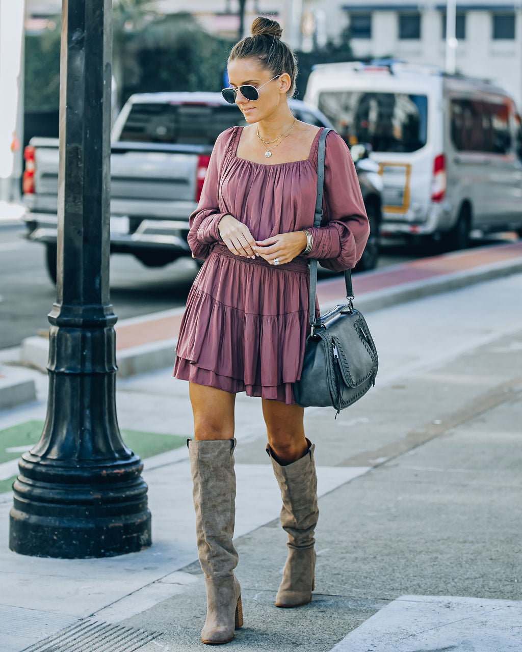Smocked Ayla Ruffle Mini Dress Dark Mauve FINAL