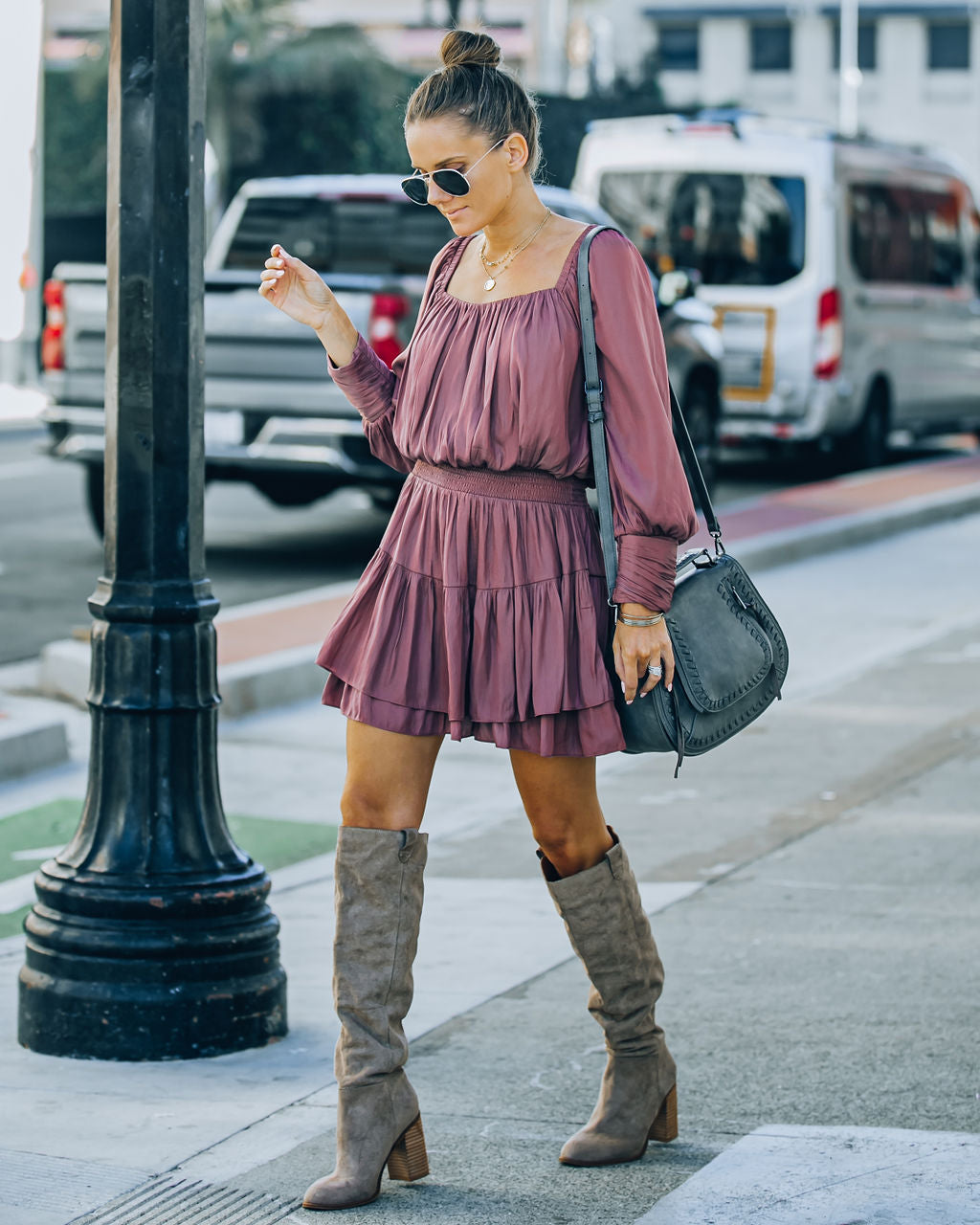 Smocked Ayla Ruffle Mini Dress Dark Mauve FINAL