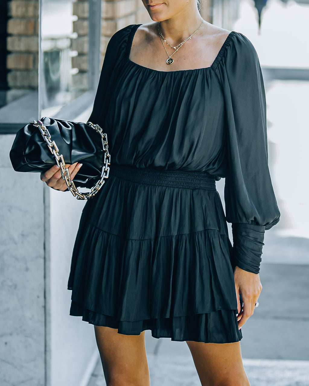 Smocked Ayla Ruffle Mini Dress Washed Black FINAL